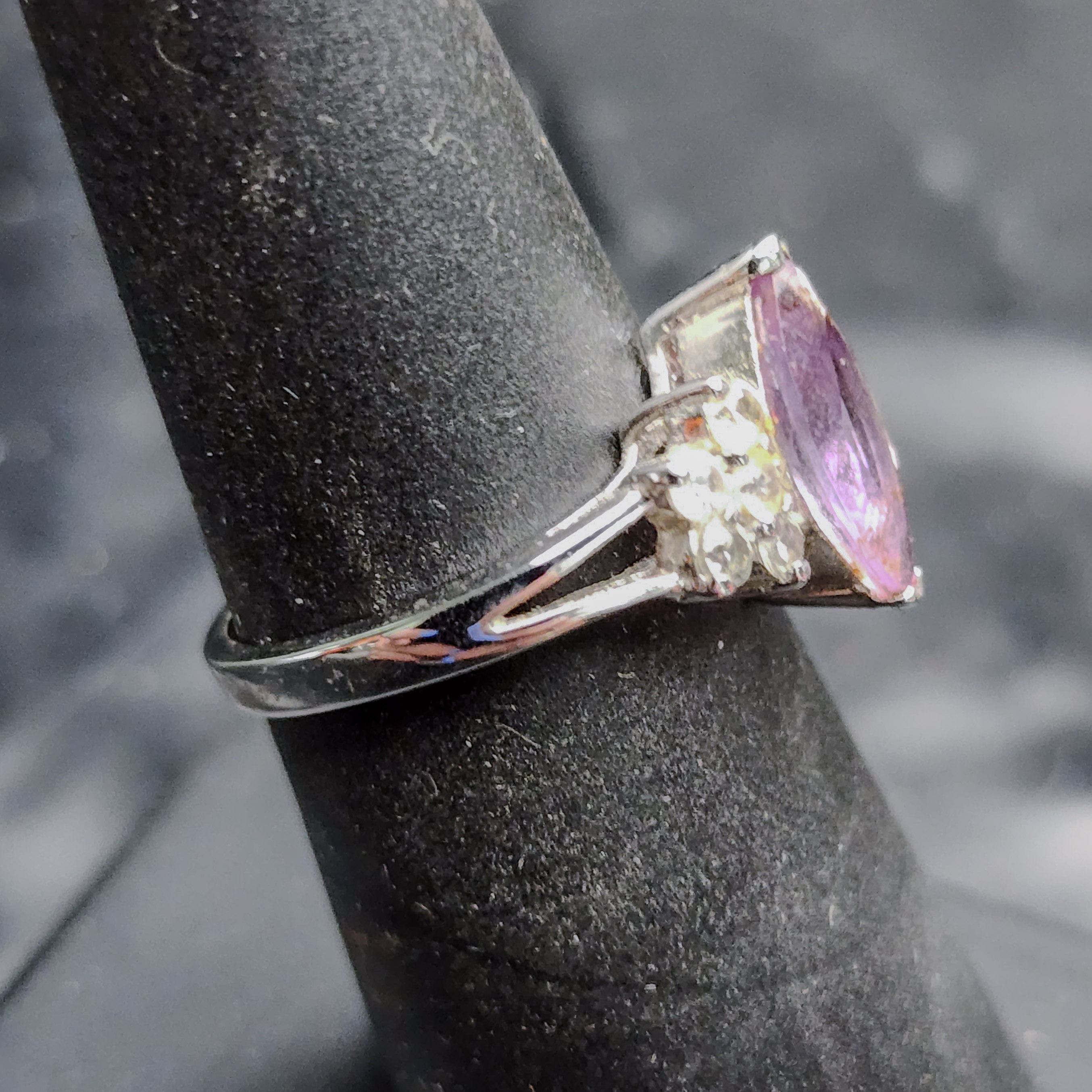 Sterling Silver 925 Marquis Cut Amethyst CZ Ring Purple Gemstone Size 7 💎 - Picture 4 of 5